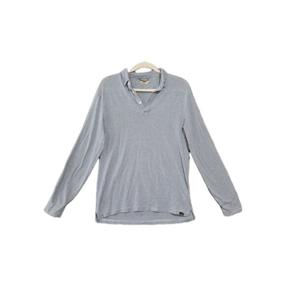 Faherty Men's Polo Shirt Long Sleeve Blue Stripe Cotton Blend Small - Picture 1 of 8